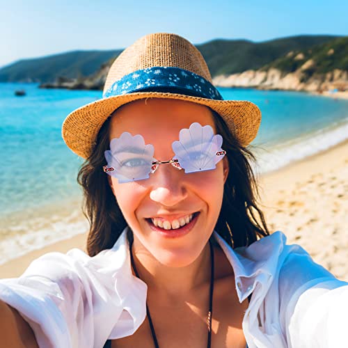 2pcs Fashion Shell Shaped Sunglasses,Rimless Wave Sunglasses Seashell Sunglasses for Adults Party Glasses Trendy Sunglasses Sunglasses Bulk3