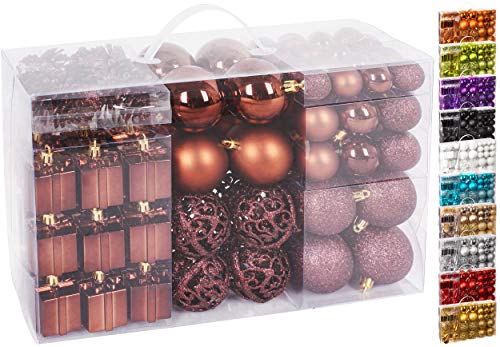 BRUBAKER 101-teiliges Set Weihnachtskugeln mit Baumspitze Christbaumschmuck Braun