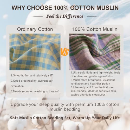 Image of EAVD Vintage Pastel Pink Buffalo Plaid Duvet Cover Twin Soft 100% Cotton Muslin Retro Green&Purple Grid Checkered Plaid Bedding Set with 2 Pillowcases Aesthetic Gingham Duvet Cover with Zipper Closure