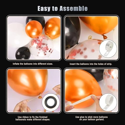 Image of Orange And Black Balloons Arch Kit,130 Pcs Rose Gold Confetti Balloons Garland for Easter Birthday Halloween Birthday Party Decoration