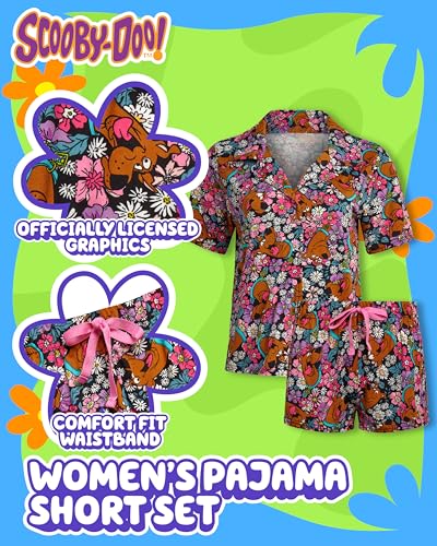Image of COCO BRANDS Minions Chucky Trolls Scooby-Doo Womens Pajama Shorts Set - 2 Piece Short Sleeve Sleep Shirt Lounge Sets