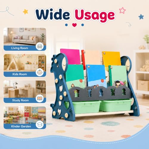 Image of Hukimoyo Book Shelf Cabinet for Kids with Toy Organizers Storage Box for Home Front Facing Display Storage Bookshelf Rack for Kid, 3‑Tier Book Shelves for Kids with Storage Bin