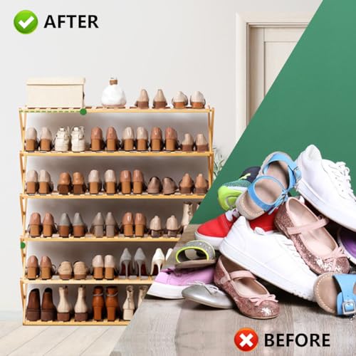 RESTSUKO 6-Tier Bamboo Shoe Rack Organizer - Free Standing Shoe Racks for Entryway, Hallway, Wardrobe - Holds 18-24 Pairs of Shoes 27.2" x 9.1" x 40" - image 2