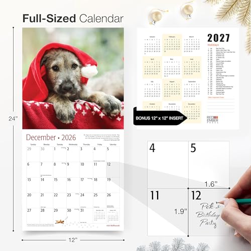 Image of RED EMBER Irish Wolfhounds 2026 Wall Calendar 12 Month | 12 inch x 24 inch Open | Thick & Sturdy Paper | Giftable | Cute Puppy Dog Calendar 2026