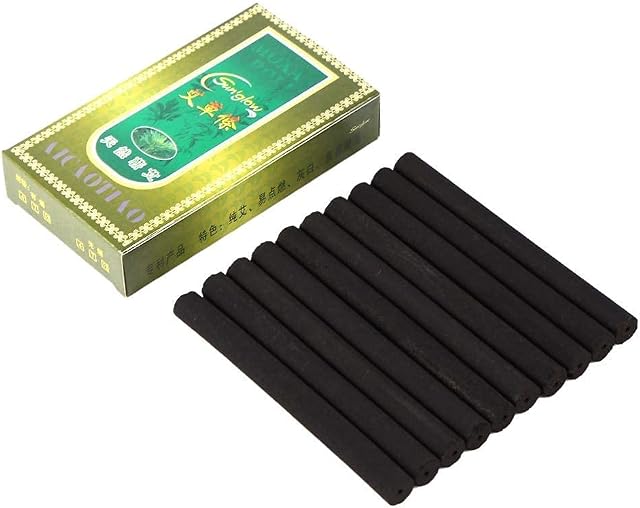 Smokeless Moxa Rolls, 10 PCS Black 12mm*120mm Moxa Sticks for Mild Moxibustion