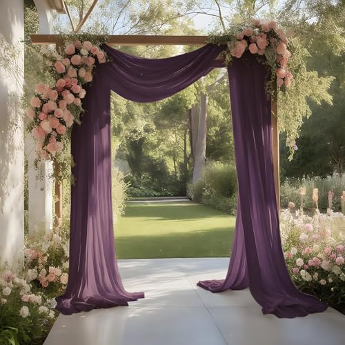 Aeviusmo Plum Purple Wedding Arch Draping Fabric Shimmery Sheer Drapes 31 x 20 ft Extra Long Backdrop Curtains for Wedding Anniversary Party Summer Outdoor Events 4th July Photo Background