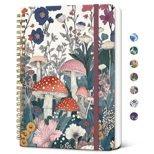 Image of Taja Spiral Lined Journal for Women, Pretty Hardcover Journal Notebook, A5 | Hardcover Design, 6 inch x 8 inch, 140 Pages, for Work, Note Taking & Journal Writing, Vivid Mushroom