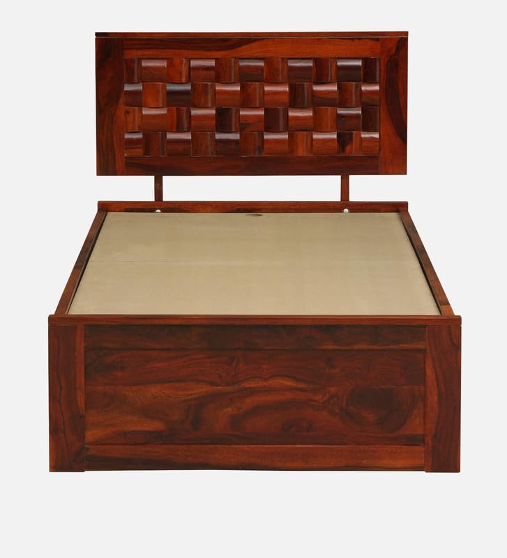 Image of Solid Sheesham Wood Woodora Single Bed with Box Storage | Wooden Single Bed Cot Palang Furniture for Bedroom Living Room Home and Hotel (Honey Oak Finish)