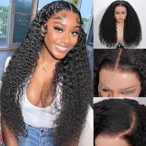 CYNOSURE 13x4 Deep Wave Lace Front Wigs Human Hair 180% Density HD Transparent Full Lace Frontal Wigs Human Hair Pre Plucked with Baby Hair Natural Color 24 inch