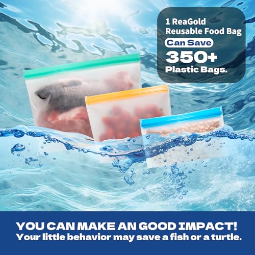 ReaGold 10 Stück Gefrierbeutel Wiederverwendbar, Ziplock Beutel wiederverwendbare gefrierbeutel, Silikonbeutel Zipper Beutel Sandwichbeutel Küche Beutel für Gemüse Milch Snacks Fleisch