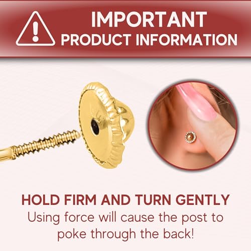 14k Yellow Gold Turtle Earrings for Baby Girl Tiny Safety Screwback Covered Back3