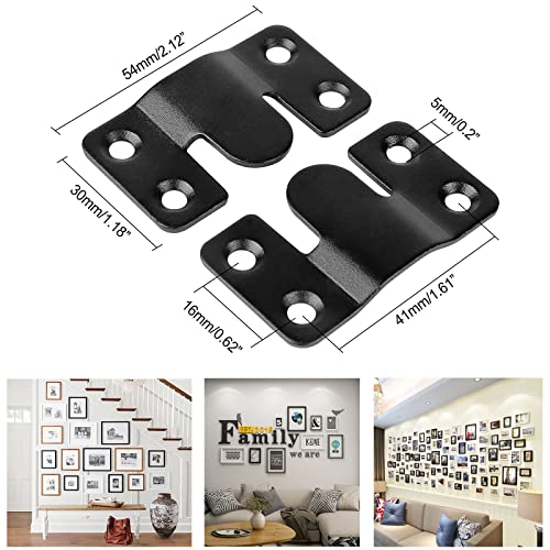 Image of Stainless Steel Picture Hangers,Photo Frame Hanging Hook Z Shaped Clip Bracket Furniture,4 Sets Flush Mount Bracket Wall Mount Hardware,French Cleat for Mirror, Photo Shelf and Cabinet (Black)