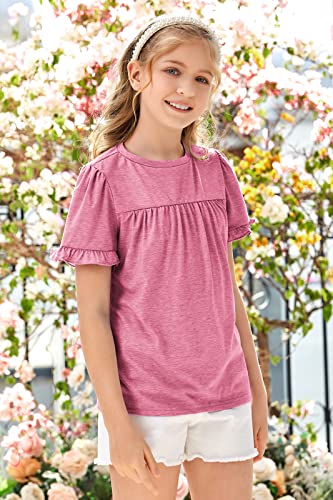 Image of Ebifin Girls Short Sleeve Tops Kids Peplum Babydoll T Shirts Tees 4-15Y | Girls T-Shirts, Crew neck Short Sleeve Shirts, Casual Tunic Tops, Cute Blouses, Summer Tees, Ruffle Hem, Loose fit