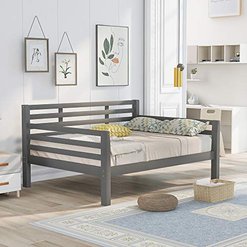 Merax Wood Daybed Frame Multifunctional Platform Bed Sofa Mattress Foundation, No Box Spring Needed, Full Size, Gray #TOP7