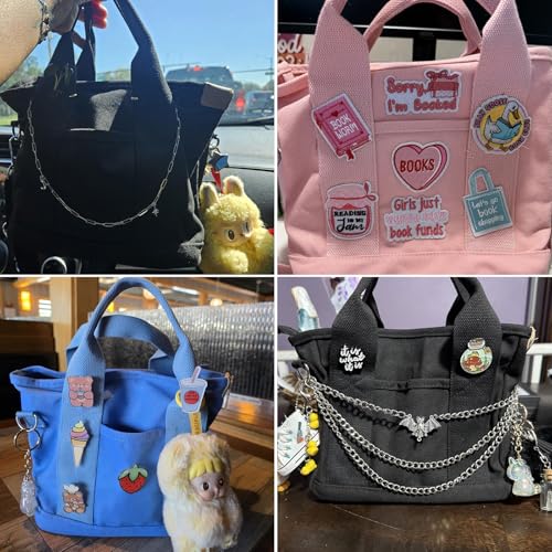 Bolso pequeño tote para mujer en lona con cierre y bolsillos miniatura 2