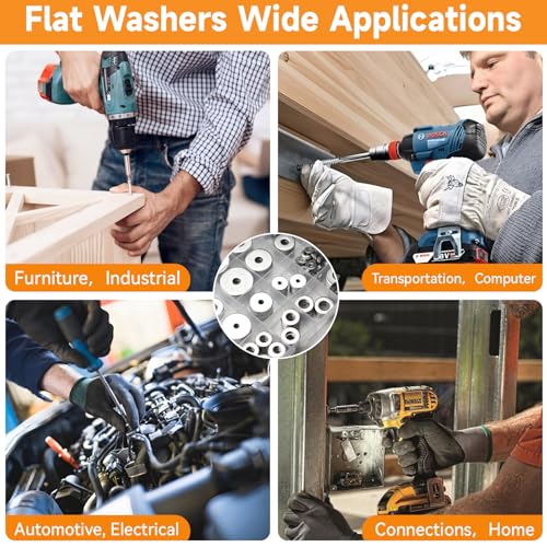 Fender Washers 304 Acier inoxydable 470 Pcs SAE + Métrique 23 Tailles Set d'assortiment de rondelles plates, Kit de rondelle pour boulons (M3 M4 M5 M6 M8 M10 M12 6# 8# 10# 1/4 5/16 3/8 1/2