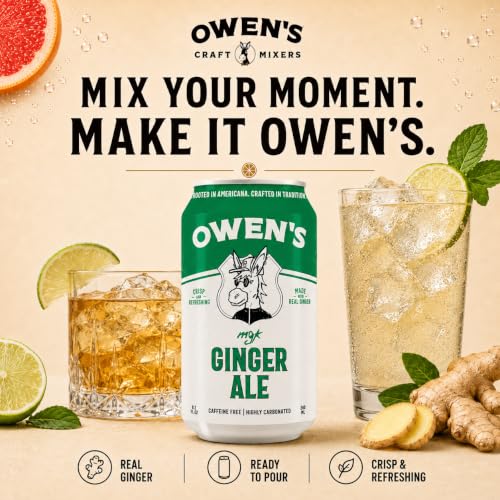 Image of Owen's Premium Non-Alcoholic Sparkling Cocktail and Mocktail Mixer, Drink Mixer for Cocktails, Mocktails, and Party Beverage, 24 Pack of 8.2 fl oz Cans (Ginger Ale)