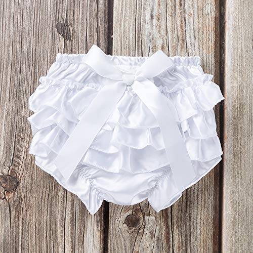 Toddler Baby Girls Shorts Bowknot Ruffle Bloomer Underwear Panty Diaper Shorts Cute Baby Elastic Shorts(White,0-3 Months) #TOP1