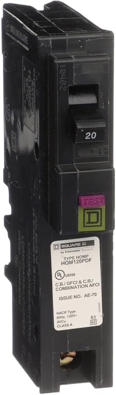 Square D - HOM120PDFC Homeline Plug-On Neutral 20 Amp Single-Pole Dual Function (CAFCI and GFCI) Circuit Breaker,