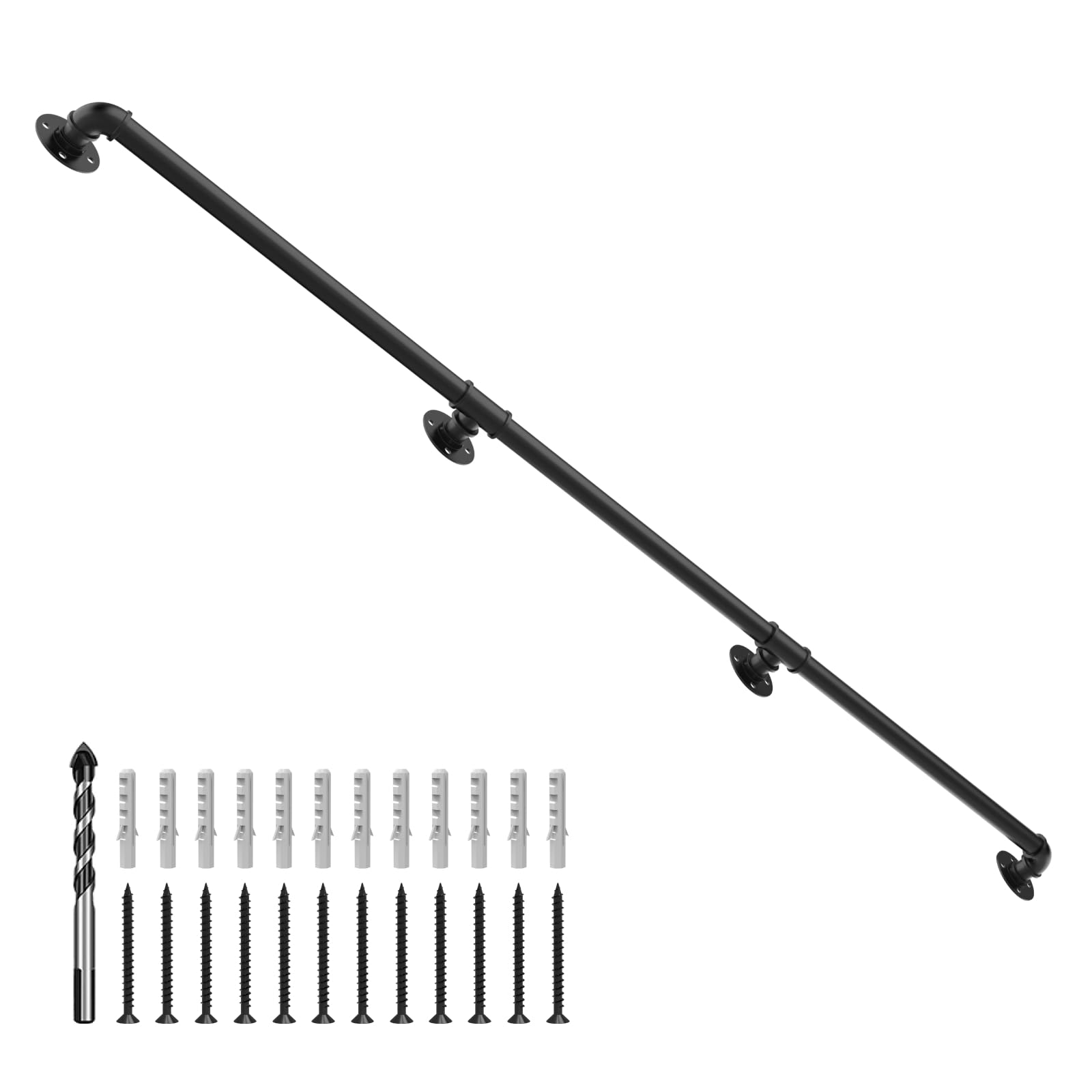 Balustrade d'escalier d'intérieur 3m noire mate haute résistance avec kit de fixation complet