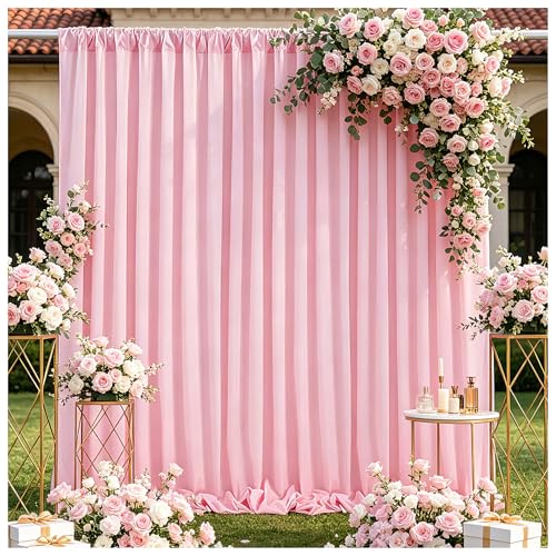 Image of SoarDream Pink Backdrop Curtains Polyester 2 Panels 5ft x 10ft Photography Backdrop Drapes Wedding Party Baby Shower Birthday Decorations