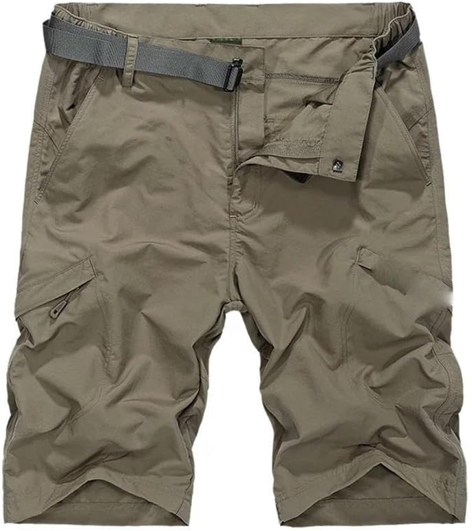 Men's Summer Waterproof Military Cargo Shorts Loose Thin Material with Belt