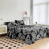 LAMEJOR Bed Sheet Set Queen Size Black Skull Skeleton/Paisley Floral Pattern Deep Pockets Easy Fit 4 Piece - 1 Flat Sheet, 1 Fitted Sheet, 2 Pillowcases