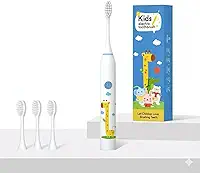 Escova Dental Infantil Elétrica Ultrassônica Recarregável USB com 4 Refis, Limpeza Suave para Crianças Branca Girafa