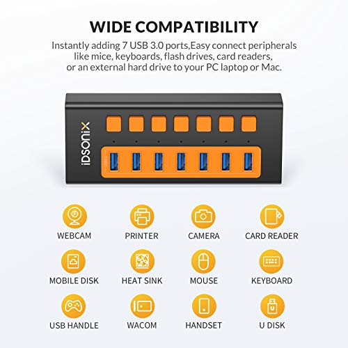 Hub USB 3.0 Alimenté en Alliage d'Aluminium iDsonix Boîtier Multiport Haute Performance