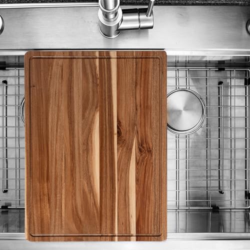 Large Wood Cutting Board for Kitchen, 20 x 15 Inch Acacia Wood Cutting Board with Deep Juice Groove, 1.5" Thick Butcher Block Cutting Board for Meat Vegetables, Turkey Tray for Christmas