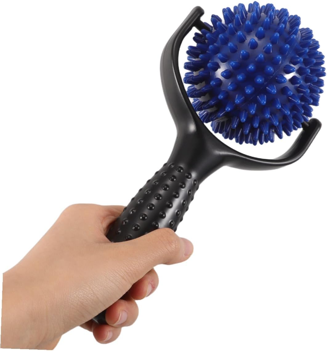 Generic Large Spiky Massage Ball and Handheld Muscle Roller Stick for Deep Tissue Relief – Calves, Thighs, Back Trigger Point Therapy – Manual Yoga Massage Tool for Fitness