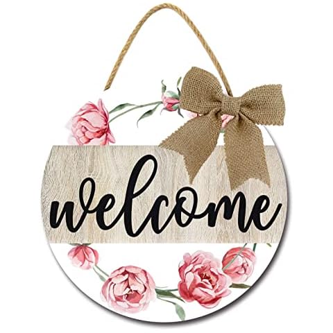 Sokomurg Welcome Sign for Front Door,12Inch Welcome Spring Sign Front Porch Decor Farmhouse Spring Decor Rustic Farmhouse Porch Decoration Round Wooden Hanging Sign for kitchen, Home, Restaurant, Shop Cover