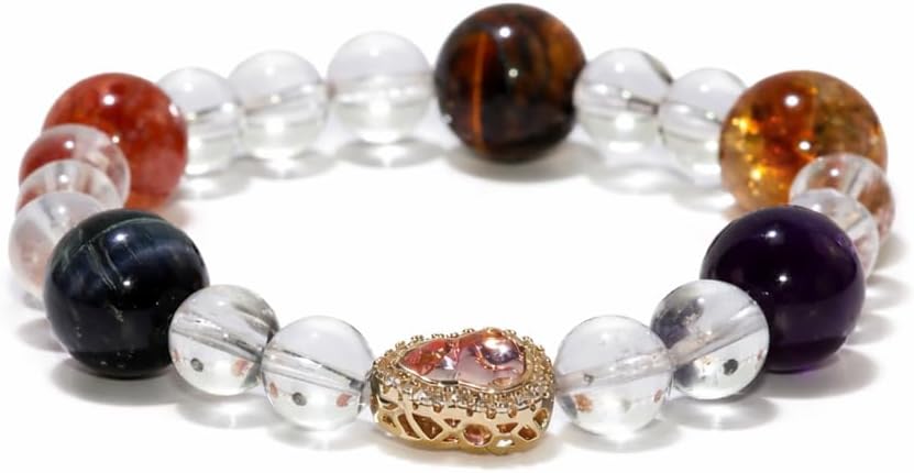 Healing Crystal Bracelet for Women, Clear Quartz, Tiger’s Eye, Amethyst & Citrine Beaded Bracelet, Natural Mixed Gemstone Jewelry for Balance & Focus, Everyday Wear, Gift Box Included