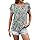 WNEEDU Tee Shirt Femme Col Rond Haut Manche Courte Top Décontracté Été T-Shirt Manche Chauve-Souris Chemisier avec Boutons Fleur Verte du Palais L