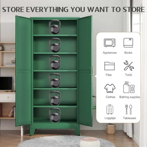 Image of GAIOUS 75.2 inch Tall Kitchen Food Pantry, Pantry Cabinet with 2 Door and 5 Adjustable Shelves, Green Laundry Room Cabinets, Freestanding Pantry for Kitchen, Study Room, Dining Room and Entryway