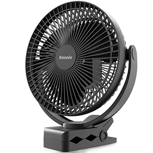 Image of Koonie 10000mAh Rechargeable Portable, 8-Inch Battery Operated Clip on Fan, USB, 4 Speeds, Strong Airflow, Sturdy Clamp for Office Desk Golf Car Outdoor Travel Camping Tent Gym Treadmill