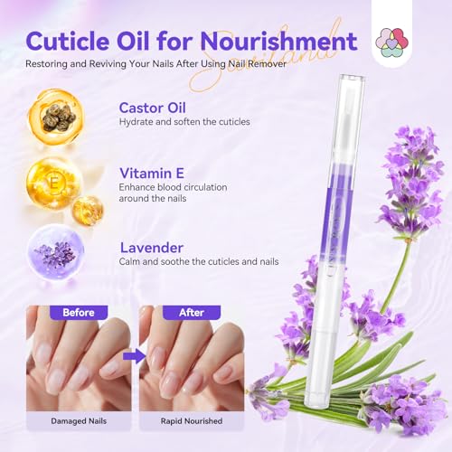 SAVILAND Acetone Nail Polish Remover Kit: 50 ML Expert Gel Nail Polish Remover Non-Drying Gel Remover with Cuticle Oil & Tools Quick Removal for Nail Polish Acrylic Dip Powder DIY Salon