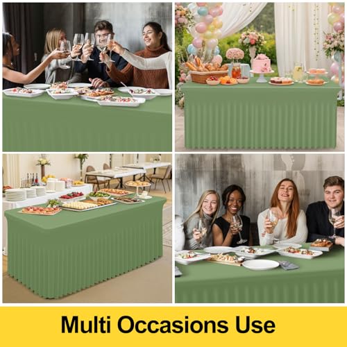 Image of Smiry Spandex Elastic Fitted Table Cloth Skirt for 4FT Rectangle Table | Stretch Washable Table Cloth, Banquet Table Cover for Wedding, Party, Indoor & Trade Shows, (Sage Green, 48Lx30Wx30H)