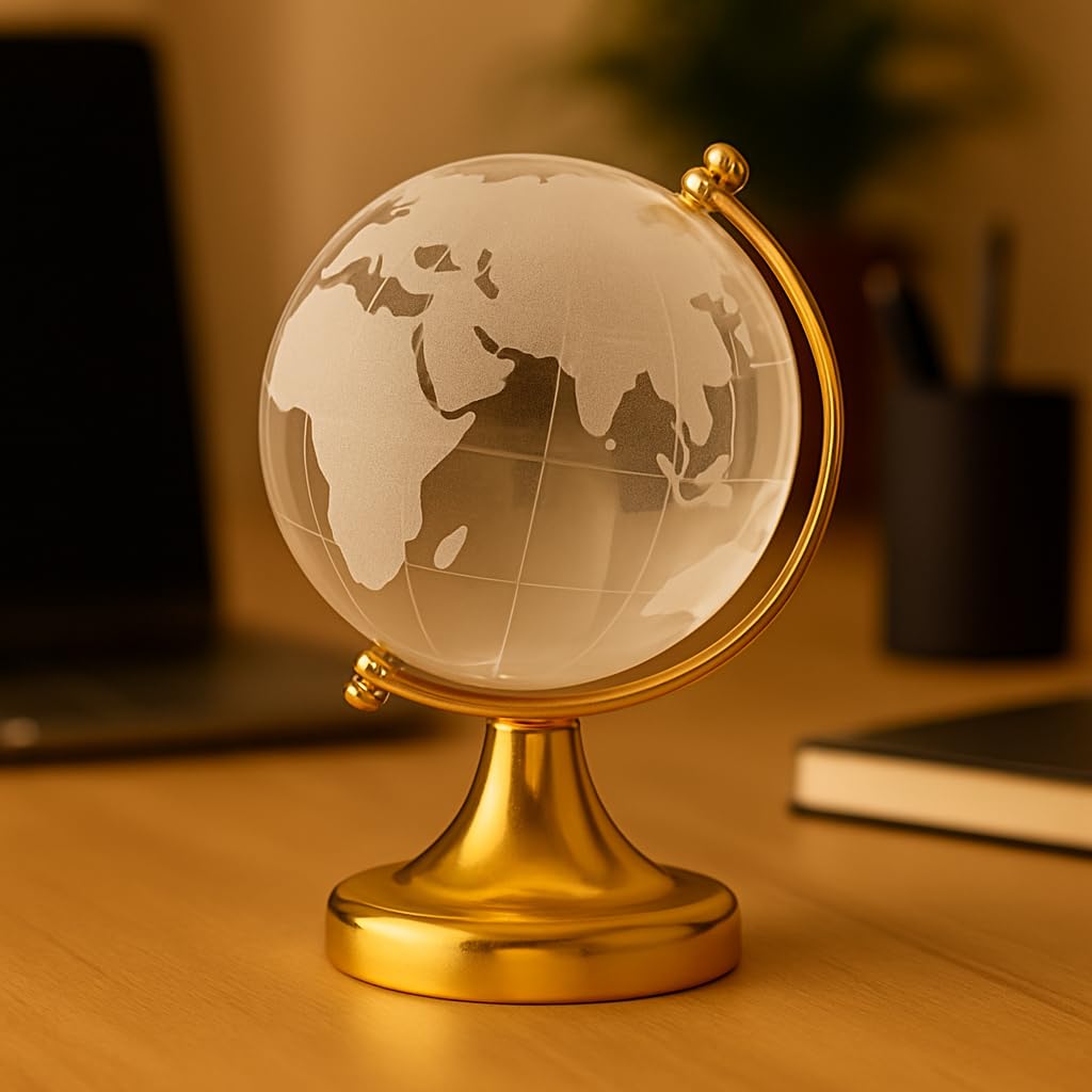 Shoppersduniya Fengshui Crystal Globe with Golden Stand Round