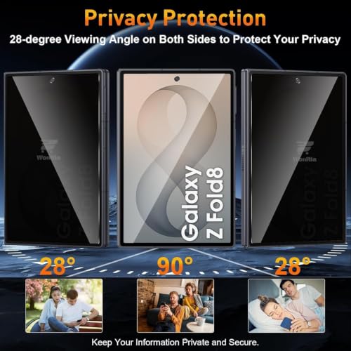 Image of 2+2 Pack - Privacy Tempered Glass Compatible with Samsung Galaxy Z Fold 8 Wide 5G with 3D Camera Lens Ring Protector Screen Glass Protector | 9H Hardness | Case Friendly | Anti-Spy - Installation Kit