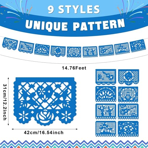 Image of 6 Pack Blue Papel Picado Banner Mexican Party Banner Wedding Fiesta Party Dia De Los Muertos Cinco De Mayo Mexico Decoration,Papel Picado Mexicano para Decor