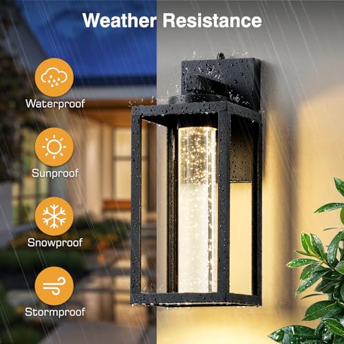 Image of VIANIS 2 Packs Large Exterior House Lighting Fixtures Wall Mount, Anti-Rust | Upgrade Photocell, Integrated 10W LED, Waterproof Porch Lights Outdoor Dusk to Dawn, Modern Black Outdoor Wall Sconce Lantern