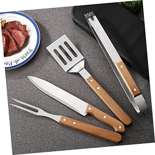 Set portátil de herramientas para barbacoa de acero inoxidable y madera miniatura 5