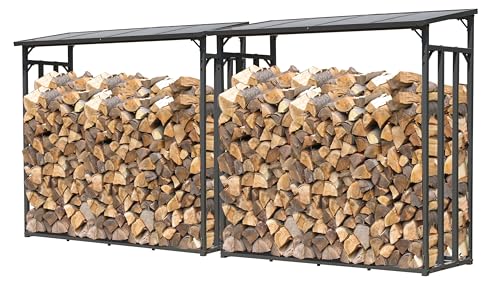 QUICK STAR 2 piezas Estante metálica para leña antracita XXL 185 x 70 x 185 cm Jardín Prinidor Refugio de 4,6 m³ de Madera Almacenamiento apilables Ayuda Exterior
