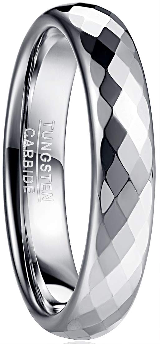 Tungsten Carbide Rings Faceted Edge Dome Polished Multi-Faceted Bands for Men Women Mens Ring