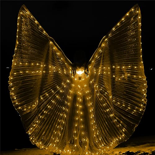ZFBIRD LED Wings Halloween Butterfly Wings Light Up Moth Cape (40inch for Kids, Yellow Lights)