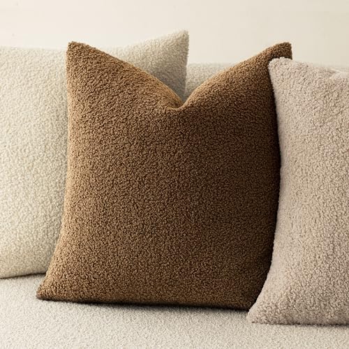 Image of Foindtower Pack of 2, Curly Faux Fur Decorative Throw Pillow Covers Soft Fuzzy Plush Cushion Case with Zipper Cozy Pillowcase for Home Living Room Couch Bed Sofa 20 x 20 Inch,Dark Bronze