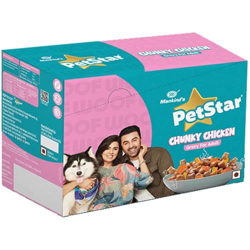Image of Mankind Petstar Adult Dog Food (High Protein) Combo - Chicken & Wheat 1 kg + Adult Gravy 120g (Pack of 15)