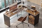 Bestier L Shaped Desk with Drawers, 55 inch Office L Desk with Reversible File Drawer, Industrial Wood Computer Desk with Monitor Stand (Rustic Brown)