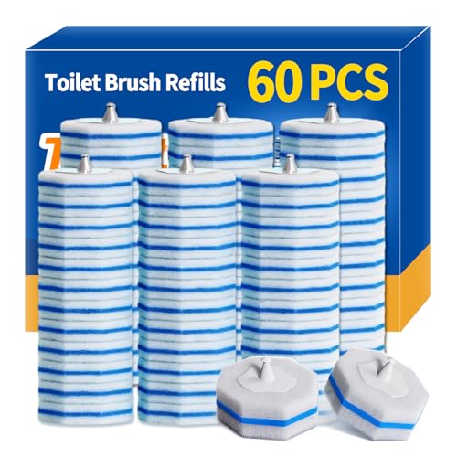 Image of 60pcs Disposable Toilet Brush Refill Pads, Replacement Brush Heads, Toilet Cleaner Refills,Disposable Wand Heads,Bathroom Cleaning,Toilet Cleaning Scrubbers Compatible with Most Toilet Brushes